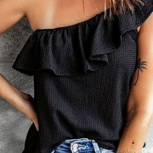 Brand new one shoulder ruffle hem tank super cute